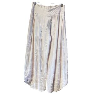Windhorse Womens White Flowy Boho Cotton Elastic Waist Wide-Leg Pants L/XL